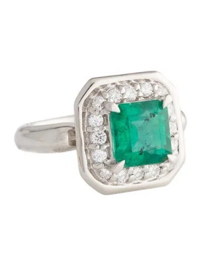 Pre-owned Ring Platinum 2.26ct Emerald & Diamond Cocktail  In Multi