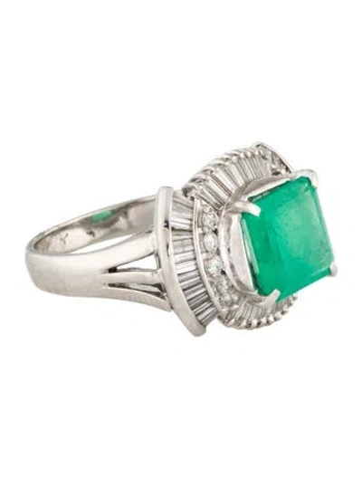 Pre-owned Ring Platinum 2.28ct Emerald & Diamond Cocktail  In Multi