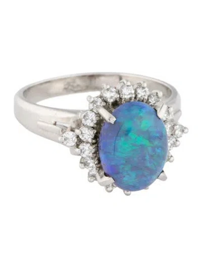 Pre-owned Ring Platinum 2.38ct Opal & Diamond Cocktail  In Multi
