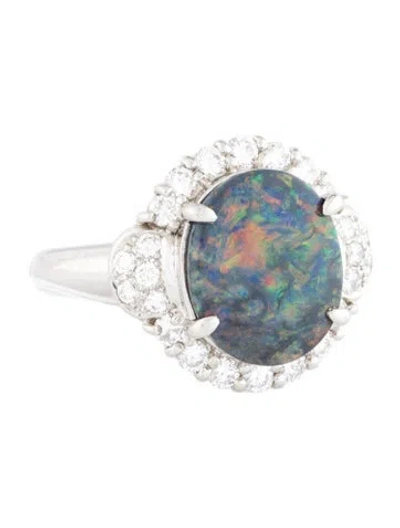 Pre-owned Ring Platinum 2.45ctw Opal & Diamond Cocktail  In Multi