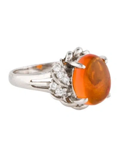Pre-owned Ring Platinum 2.49ctw Fire Opal & Diamond Cocktail  In Multi