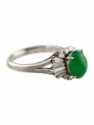 Pre-owned Ring Platinum 2.50ct Type A Jadeite & Diamond Cocktail  In Multi