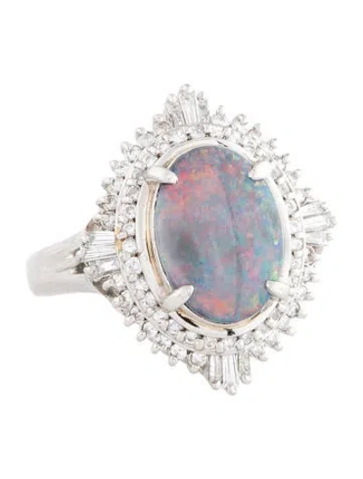 Pre-owned Ring Platinum 2.50ctw Opal & Diamond Cocktail  In Multi