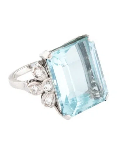 Pre-owned Ring Platinum 25.62ct Aquamarine & Diamond Cocktail  In Multi
