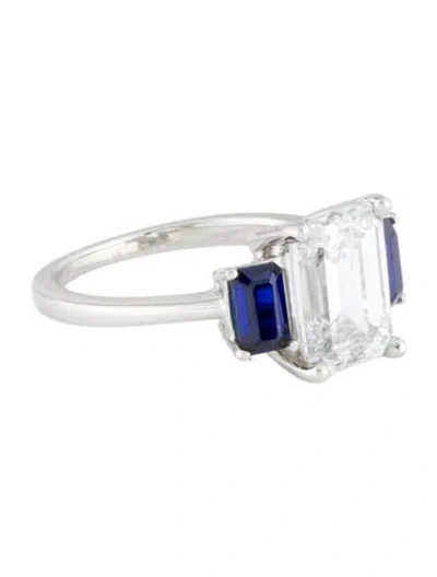 Pre-owned Ring Platinum 2.72ct Lab-grown Diamond & Sapphire Three Stone  In Multi