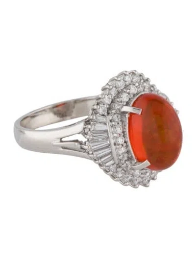 Pre-owned Ring Platinum 2.87ct Fire Opal & Diamond Cocktail  In Multi
