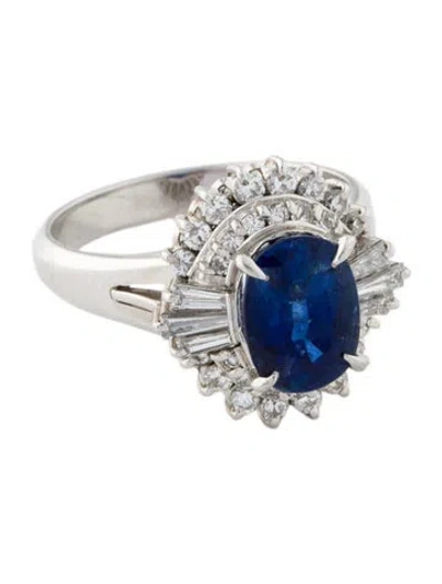 Pre-owned Ring Platinum 2.87ct Sri Lankan Sapphire & Diamond Cocktail  In Multi