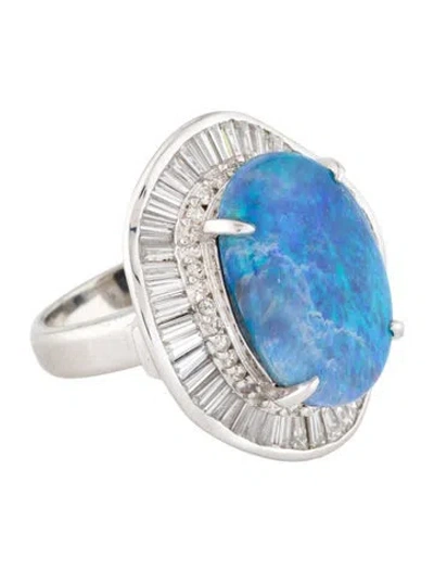 Pre-owned Ring Platinum 2.92ct Opal & Diamond Cocktail  In Multi