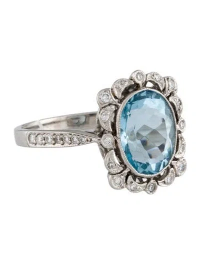Pre-owned Ring Platinum 3.01ct Aquamarine & Diamond Cocktail  In Multi