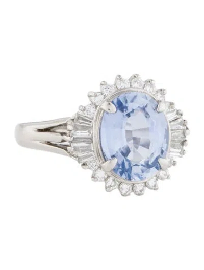 Pre-owned Ring Platinum 3.06ct Unheated Sri Lankan Sapphire & Diamond Cocktail  In Multi