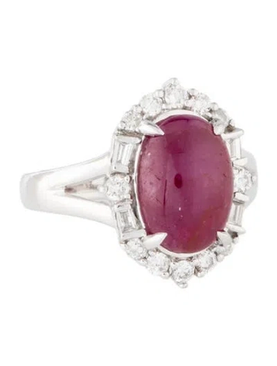 Pre-owned Ring Platinum 3.09ct Star Ruby & Diamond Cocktail  In Multi