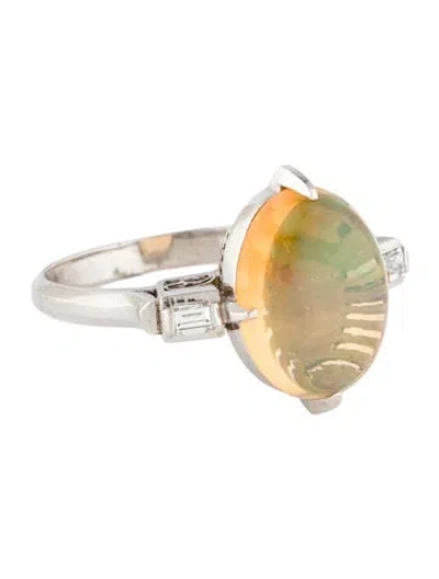 Pre-owned Ring Platinum 3.20ctw Opal & Diamond Cocktail  In Multi