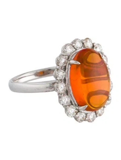Pre-owned Ring Platinum 3.31ctw Fire Opal & Diamond Cocktail  In Multi