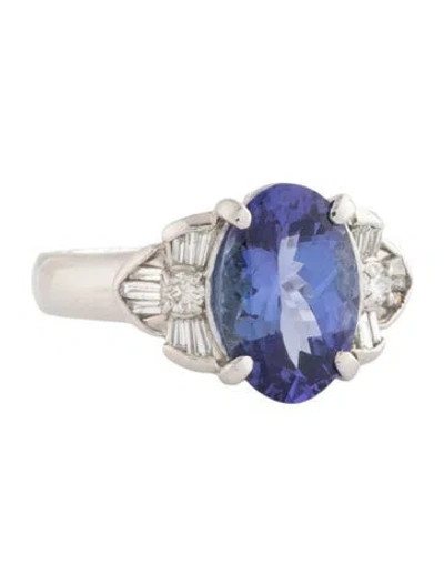Pre-owned Ring Platinum 3.32ct Tanzanite & Diamond Cocktail  In Multicolor