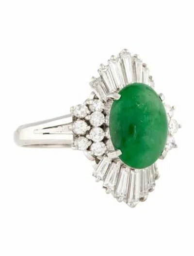 Pre-owned Ring Platinum 3.43ct Type A Jadeite & Diamond Cocktail  In Multi