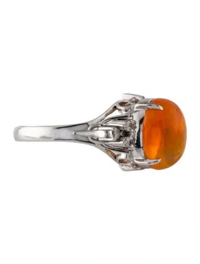 Pre-owned Ring Platinum 3.45ct Fire Opal & Diamond Cocktail  In Multi