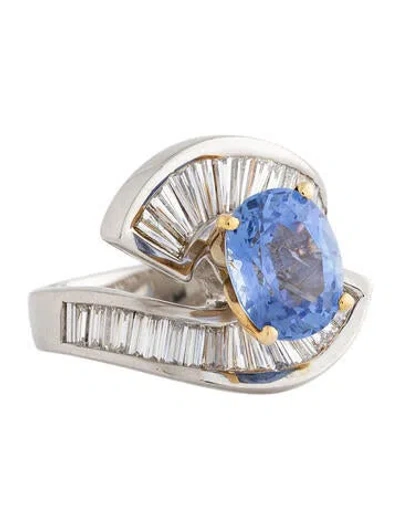 Pre-owned Ring Platinum 3.54ct Unheated Sri Lankan Sapphire & Diamond Cocktail  In Multicolor