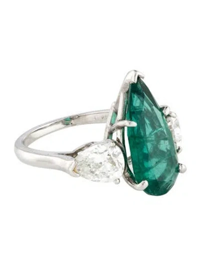 Pre-owned Ring Platinum 3.58ct Emerald & Diamond Cocktail  In Multi