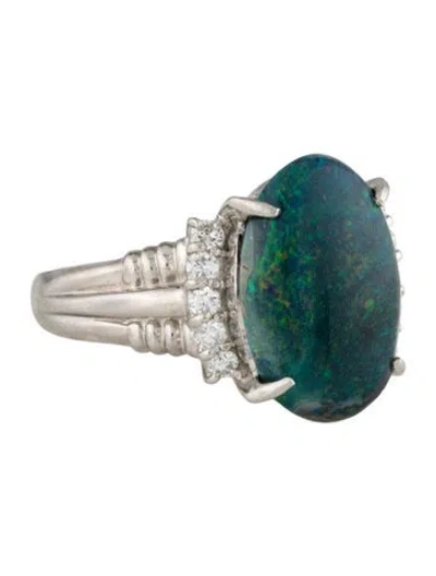 Pre-owned Ring Platinum 3.59ct Opal & Diamond Cocktail  In Multi