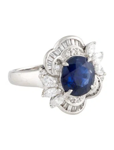 Pre-owned Ring Platinum 3.66ct Sapphire & Diamond Cocktail  In Multi
