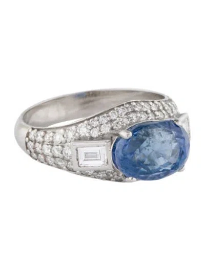 Pre-owned Ring Platinum 3.80ct Unheated Sri Lankan Sapphire & Diamond Cocktail  In Multi