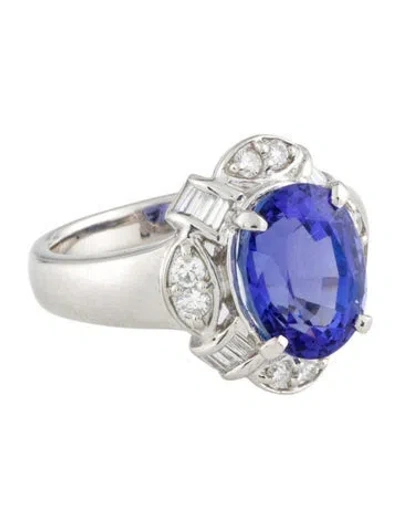 Pre-owned Ring Platinum 3.91ct Tanzanite & Diamond Cocktail  In Multi