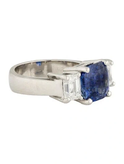 Pre-owned Ring Platinum 4.01ct Sri Lanka Sapphire & Diamond Cocktail  In Multi