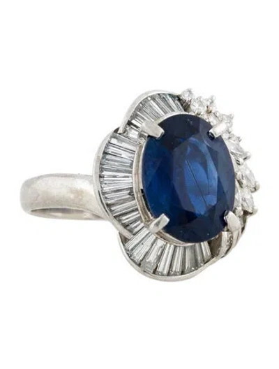 Pre-owned Ring Platinum 4.24ct Sapphire & Diamond Cocktail  In Multi