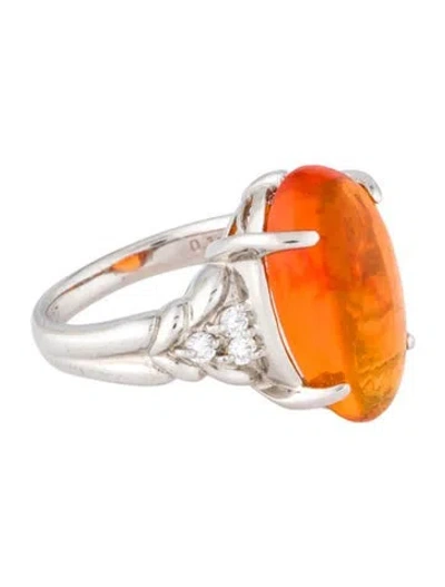 Pre-owned Ring Platinum 4.27ct Fire Opal & Diamond Cocktail  In Multi