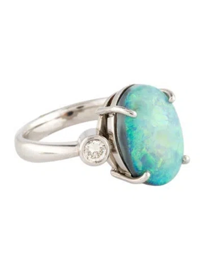 Pre-owned Ring Platinum 4.32ct Opal & Diamond Cocktail  In Multi