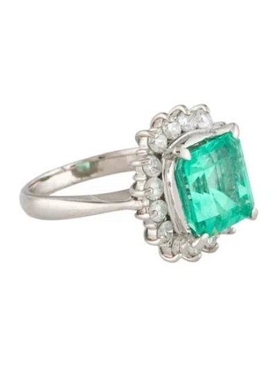 Pre-owned Ring Platinum 4.48ct Colombian Emerald & Diamond Cocktail  In Multi
