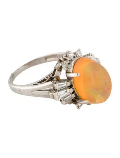 Pre-owned Ring Platinum 4.62ct Fire Opal & Diamond Cocktail  In Multi
