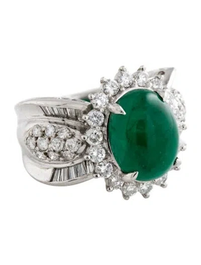 Pre-owned Ring Platinum 4.71ct Emerald & Diamond Cocktail  In Multi