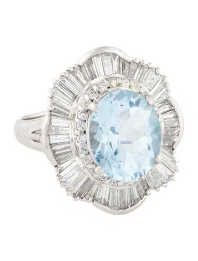 Pre-owned Ring Platinum 5.11ct Topaz & Diamond Cocktail  In Multi