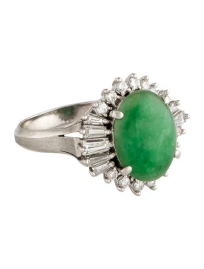 Pre-owned Ring Platinum 5.16ct Jadeite & Diamond Cocktail  In Multi