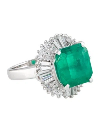 Pre-owned Ring Platinum 5.24ct Emerald & Cubic Zirconia Cocktail  In Multi