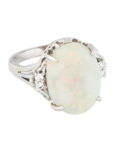 Pre-owned Ring Platinum 5.31ct Opal & Diamond Cocktail  In Multi