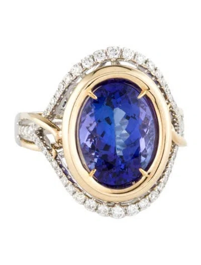 Pre-owned Ring Platinum 5.32ct Tanzanite & Diamond Cocktail  In Multi
