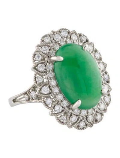 Pre-owned Ring Platinum 5.34ctw Jadeite & Diamond Cocktail  In Multi