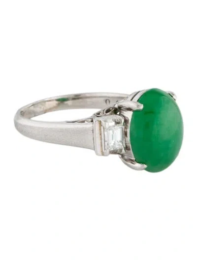 Pre-owned Ring Platinum 5.35ct Jadeite & Diamond Cocktail  In Multi