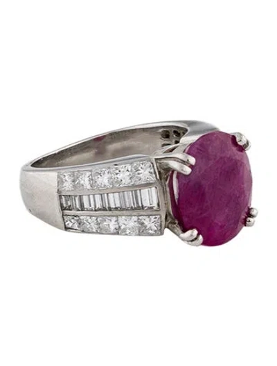 Pre-owned Ring Platinum 5.35ct Ruby & Diamond Cocktail  In Multi