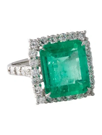 Pre-owned Ring Platinum 5.36ct Emerald & Diamond Cocktail  In Multi