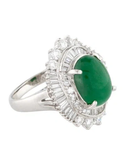 Pre-owned Ring Platinum 5.37ct Jadeite & Diamond Cocktail  In Multi