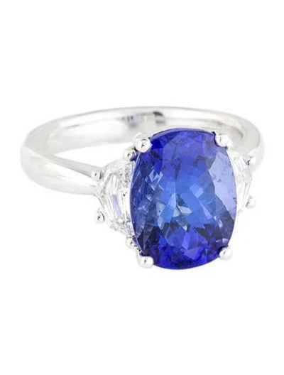 Pre-owned Ring Platinum 5.42ct Tanzanite & Diamond Cocktail  In Multi