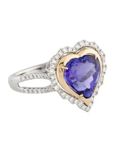 Pre-owned Ring Platinum 5.56ct Tanzanite & Diamond Heart Cocktail  In Multi
