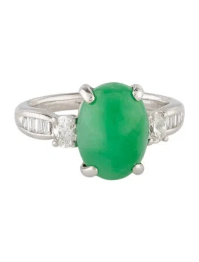 Pre-owned Ring Platinum 5.69ct Jadeite & Diamond Cocktail  In Multicolor