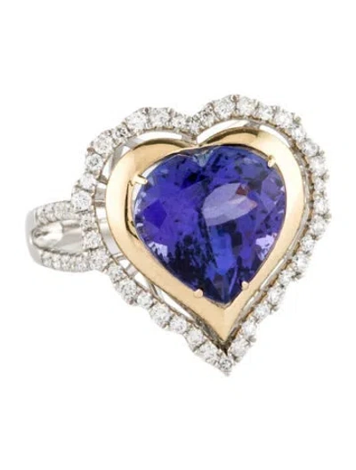 Pre-owned Ring Platinum 6.23ct Tanzanite & Diamond Cocktail  In Multi
