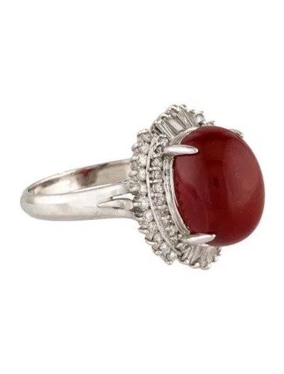 Pre-owned Ring Platinum 6.67ct Fire Opal & Diamond Cocktail  In Multi