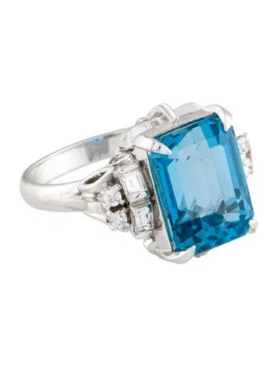 Pre-owned Ring Platinum 6.78ct Topaz & Diamond Cocktail  In Multi