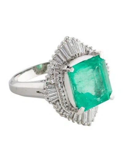 Pre-owned Ring Platinum 6.87ct Emerald & Diamond Cocktail  In Multi